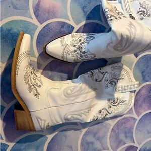 White Embroidered Western Boots